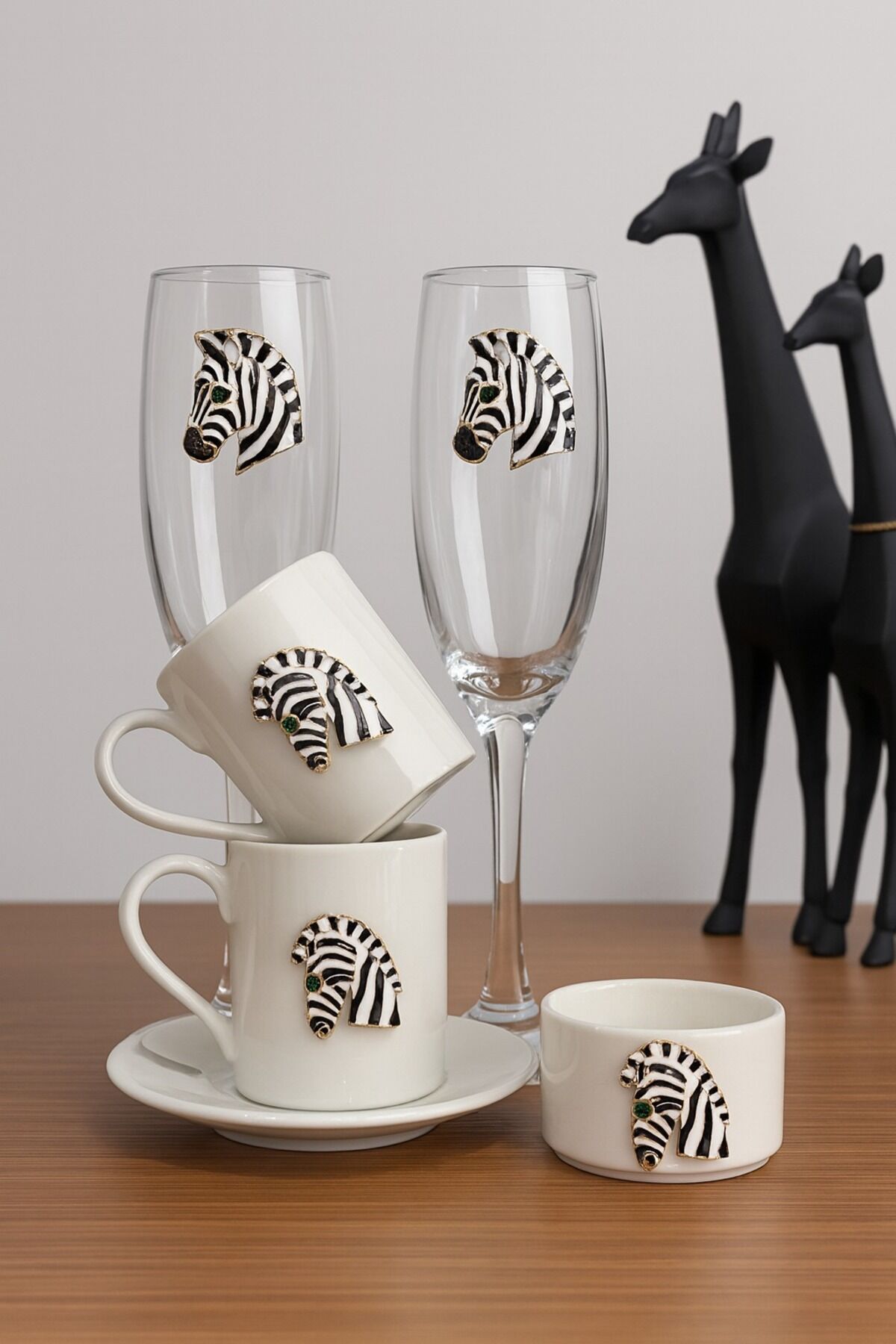 ZEBRA MODEL PORSELEN 2 KİŞİLİK FİNCAN - KAHVE YANI KADEH ( LOKUMLUK DRAJELİK HEDİYE) Beyaz
