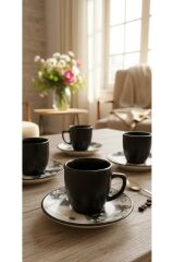 SERAMİK ŞIK TASARIM 6 KİŞİLİK TÜRK KAHVESİ TAKIMI ÇEYİZ HEDİYELİK EV MUTFAK