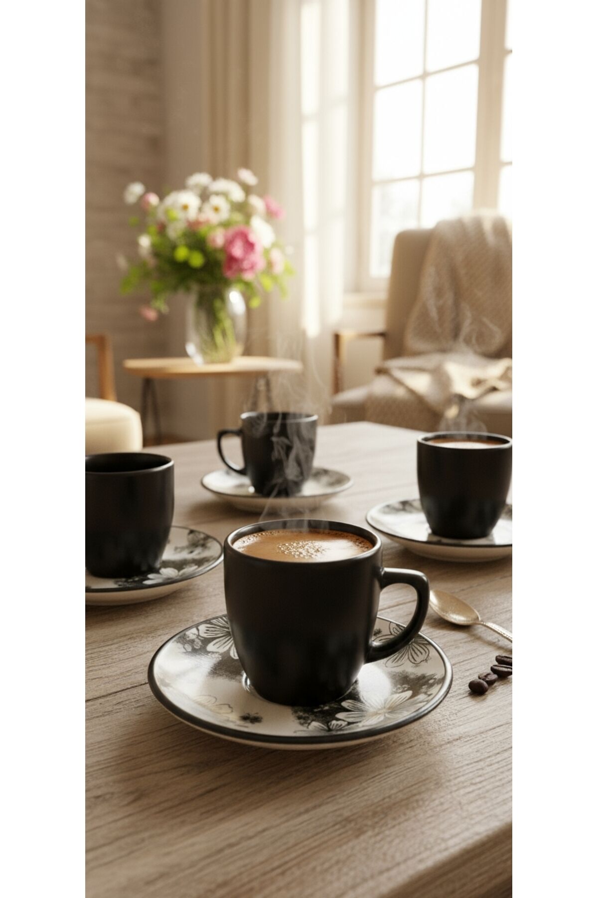 SERAMİK ŞIK TASARIM 6 KİŞİLİK TÜRK KAHVESİ TAKIMI ÇEYİZ HEDİYELİK EV MUTFAK