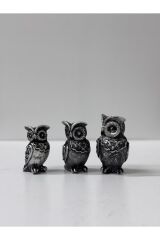 3 LÜ DEKORATİF ŞIK TASARIM BAYKUŞ BİBLO ( 9CM-8CM 7CM) HEDİYELİK OFİS EV SALON