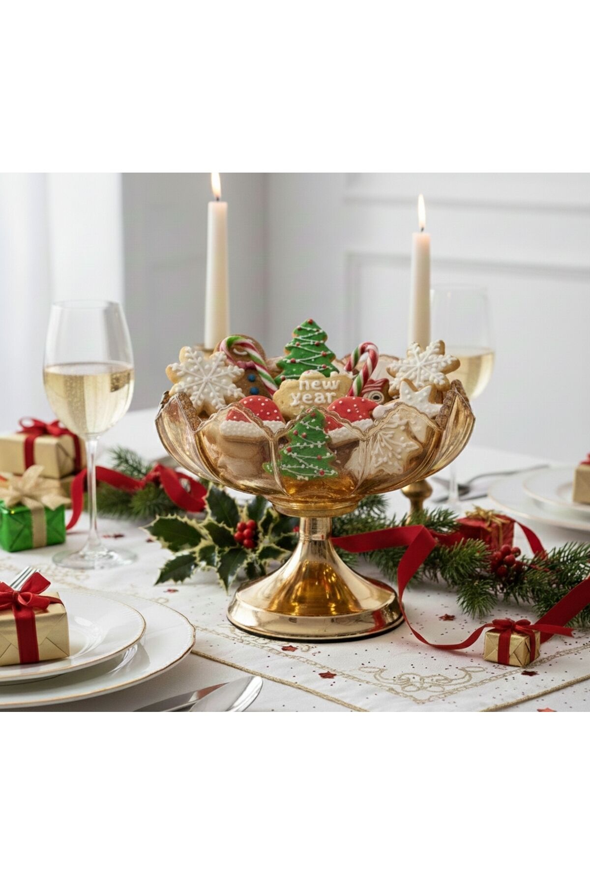 ŞIK TASARIM CAM ŞEKERLİK SUNUMLUK ( 11 CM BOY- 15 CM EN ) GOLD