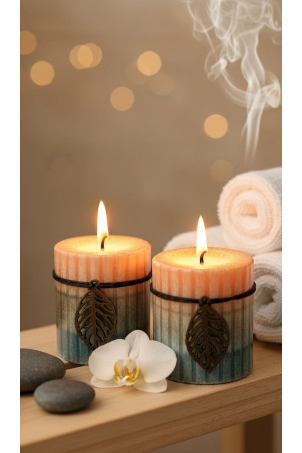 MODERN GÖRÜNÜMLÜ YAPRAK DETAYLI ZARİF MUM ( 8 CM )PORTAKAL,VANİLYA,ERİK ÇİÇEĞİ,GECE KOKUSU-TEK ADET