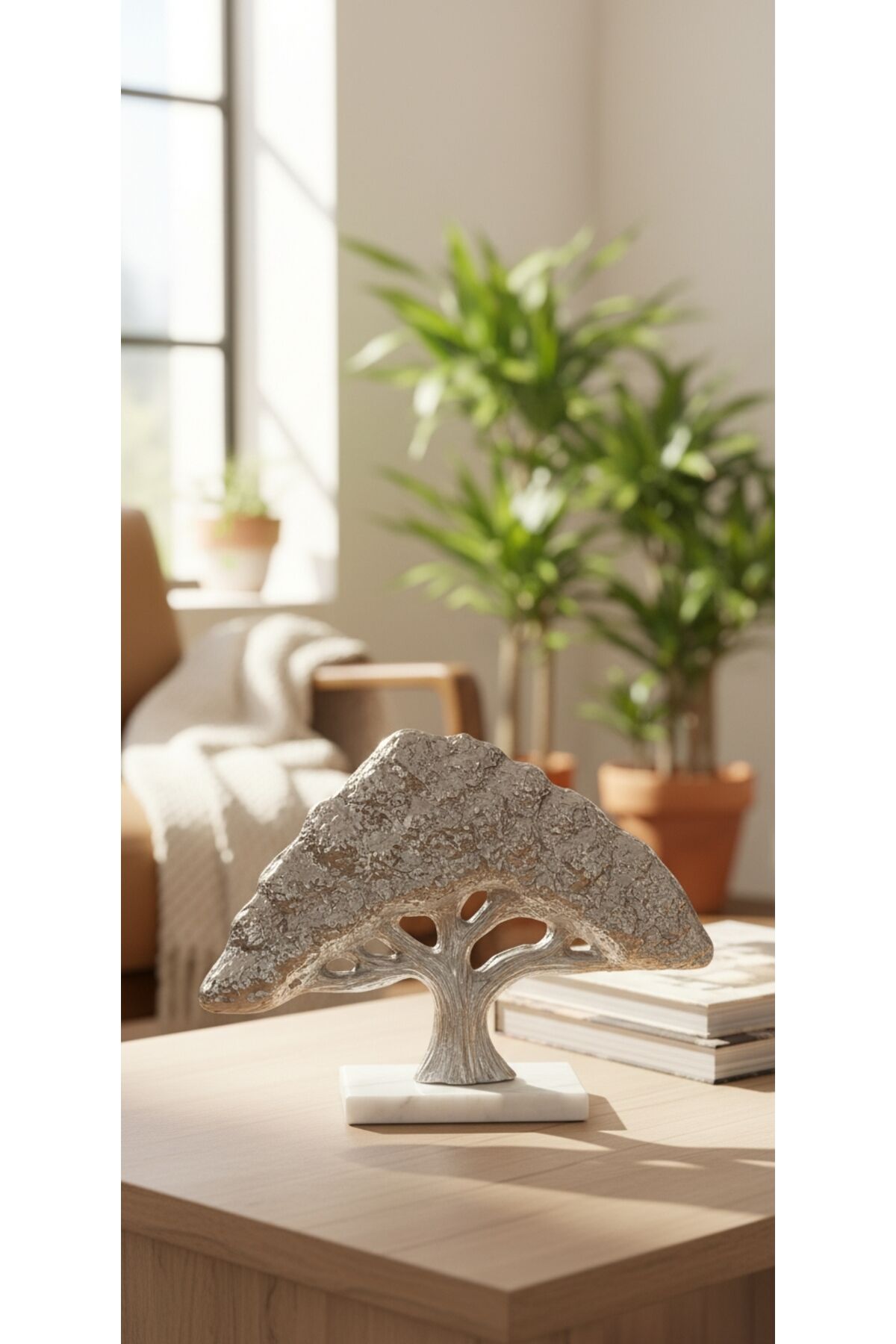 MERMER AYAKLI ALUMİNYUM DÖKÜM DEKORATİF OBJE AĞAÇ GOLD GÜMÜŞ (34 CM )