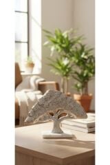 MERMER AYAKLI ALUMİNYUM DÖKÜM DEKORATİF OBJE AĞAÇ GOLD GÜMÜŞ (34 CM )