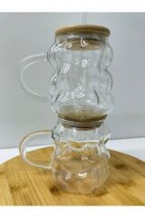 TEKLİ ISIYA DAYANIKLI BAMBU KAPAKLI ÜZÜM TANELİ CAM PİPETLİ PİNTEREST BARDAĞI ŞIK KUPA