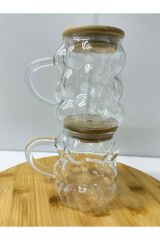 TEKLİ ISIYA DAYANIKLI BAMBU KAPAKLI ÜZÜM TANELİ CAM PİPETLİ PİNTEREST BARDAĞI ŞIK KUPA