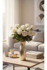 CAM GOLD-GÜMÜŞ KAPLAMA ŞIK TASARIM VAZO(24 CM)SALON ODA OFİS ÇEYİZ HEDİYELİK(ÇİÇEK DAHİL DEĞİL)