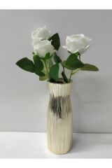 CAM GOLD-GÜMÜŞ KAPLAMA ŞIK TASARIM VAZO(24 CM)SALON ODA OFİS ÇEYİZ HEDİYELİK(ÇİÇEK DAHİL DEĞİL)