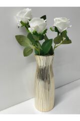 CAM GOLD-GÜMÜŞ KAPLAMA ŞIK TASARIM VAZO(24 CM)SALON ODA OFİS ÇEYİZ HEDİYELİK(ÇİÇEK DAHİL DEĞİL)