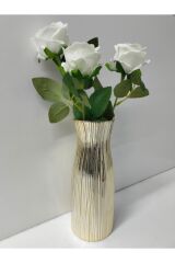 CAM GOLD-GÜMÜŞ KAPLAMA ŞIK TASARIM VAZO(24 CM)SALON ODA OFİS ÇEYİZ HEDİYELİK(ÇİÇEK DAHİL DEĞİL)