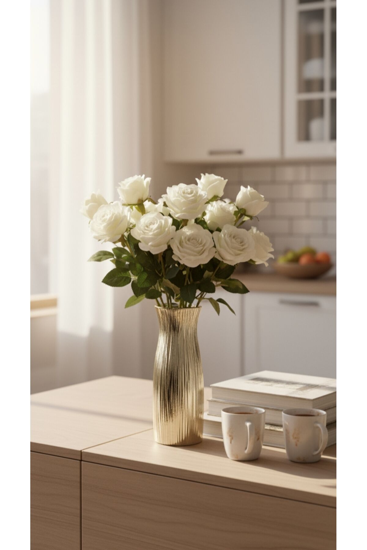 CAM GOLD-GÜMÜŞ KAPLAMA ŞIK TASARIM VAZO(24 CM)SALON ODA OFİS ÇEYİZ HEDİYELİK(ÇİÇEK DAHİL DEĞİL)