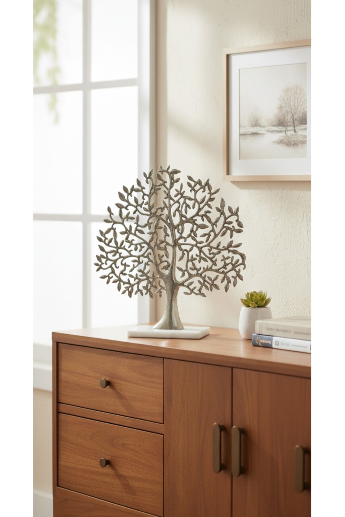 Aluminyum Döküm Yaşam Ağacı Dekoratif Obje Gümüş, Gold (40 Cm Boy,38 Cm En )