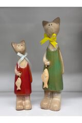 SERAMİK PARLAK DEKORATİF KEDİ BİBLO 2'Lİ ( BÜYÜK 25CM -KÜÇÜK 19 CM )