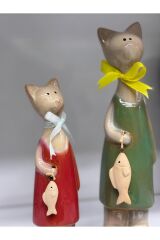 SERAMİK PARLAK DEKORATİF KEDİ BİBLO 2'Lİ ( BÜYÜK 25CM -KÜÇÜK 19 CM )