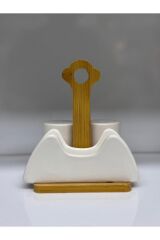BAMBU STANTLI SERAMİK 3 LÜ TUZLUK, BİBERLİK ,PEÇETELİK STANT (11*11) PEÇETELİK (14 CM)