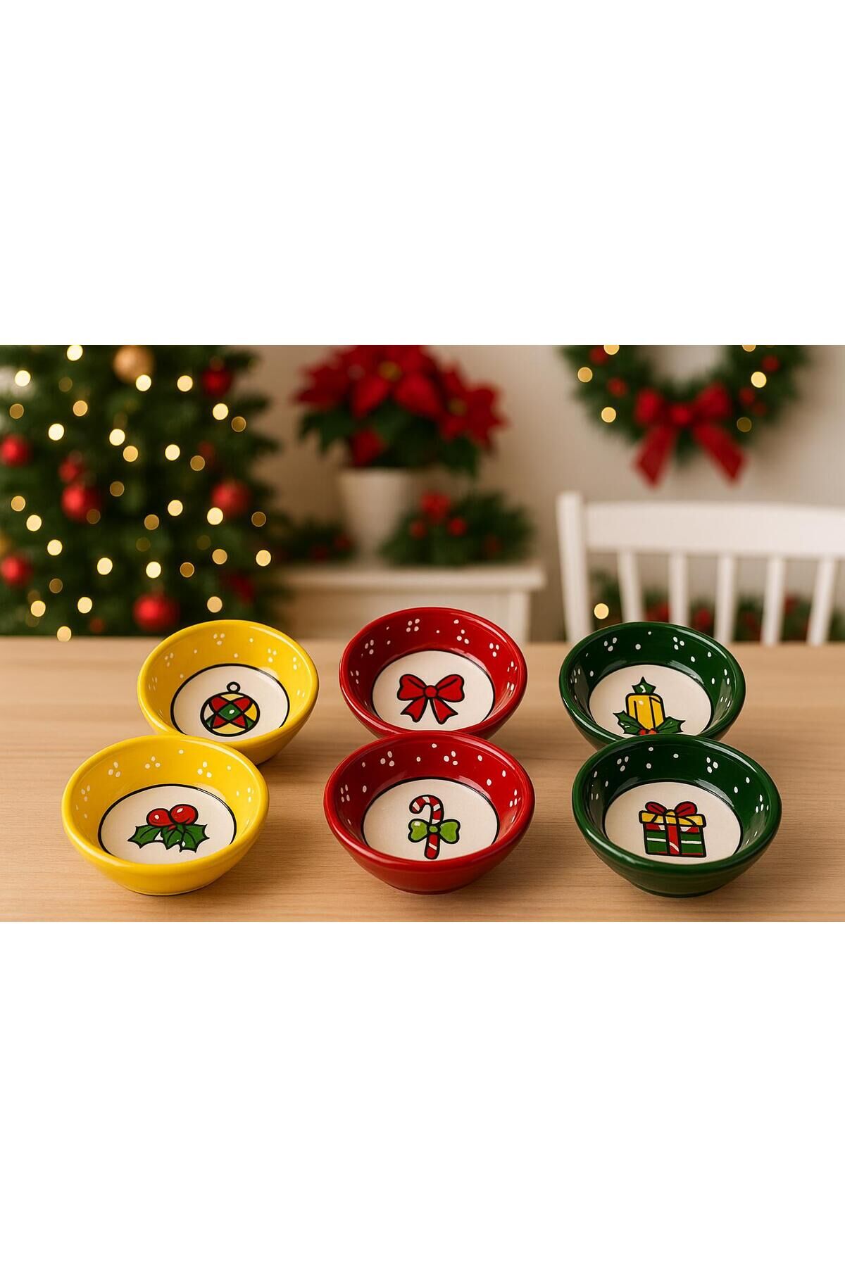 Yeni yıl temalı 6 lı şık seramik çerezlik, noel yeni yıl, yılbaşı