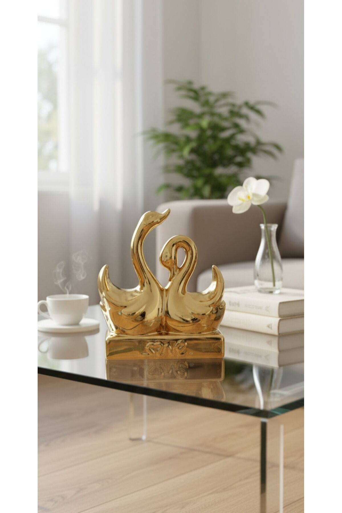 GOLD DEKORATİF KUĞU BİBLO (15 CM )
