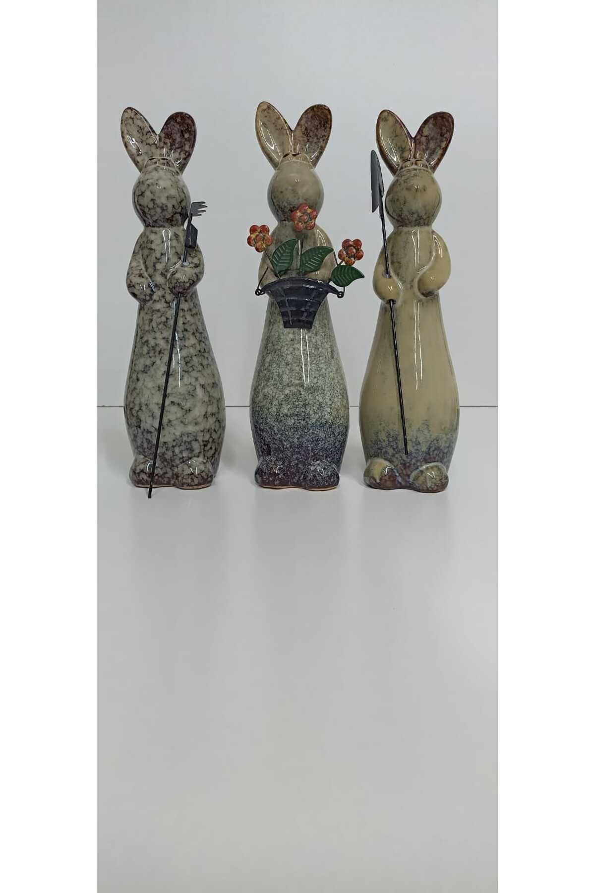 SERAMİK DEKORATİF BİBLO TAVŞAN 3'LÜ (27 CM )
