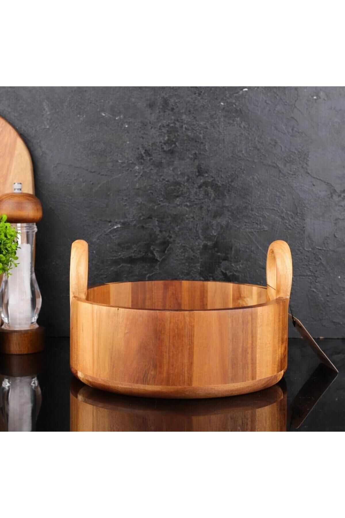 Mien Dayanıklı Akasya Yuvarlak Kulplu Derin Kase -7b130