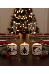 KOKULU 3 LÜ SET SERAMİK KASELİ YENİ YIL TEMALI EL YAPIMI MUM.. NOEL BABA KARDAN ADAM YILBAŞI KONSEPT