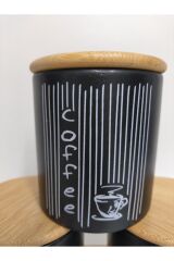 BAMBU STANTLI BAMBU KAPAKLI SERAMİK 3 LÜ BAHARAT SETİ SİYAH (STANT BOYU 34 CM )