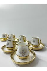 PORSELEN HAYAT AĞACI TEMALI GOLD 6 KİŞİLİK FİNCAN SETİ. ÇEYİZ HEDİYELİK GÜNLÜK EV OFİS