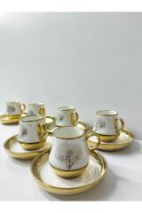 PORSELEN HAYAT AĞACI TEMALI GOLD 6 KİŞİLİK FİNCAN SETİ. ÇEYİZ HEDİYELİK GÜNLÜK EV OFİS