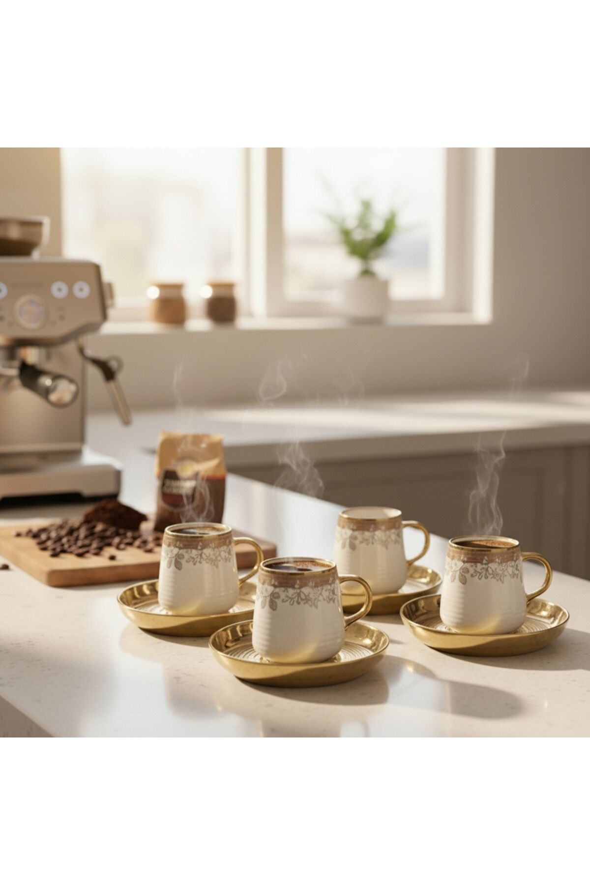 PORSELEN HAYAT AĞACI TEMALI GOLD 6 KİŞİLİK FİNCAN SETİ. ÇEYİZ HEDİYELİK GÜNLÜK EV OFİS
