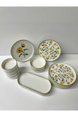SERAMİK 6 KİŞİLİK 14 PARÇA ŞIK TASARIM PAPATYALI KAHVALTI TAKIMI. ÇEYİZ HEDİYELİK MUTFAK SOFRA