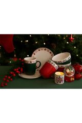 ACAR MARKA PORSELEN YENİ YIL TEMALI ŞIK KAHVALTI SETİ ( 2 KUPA- 2 DERİN KASE -2 PASTA TABAĞI