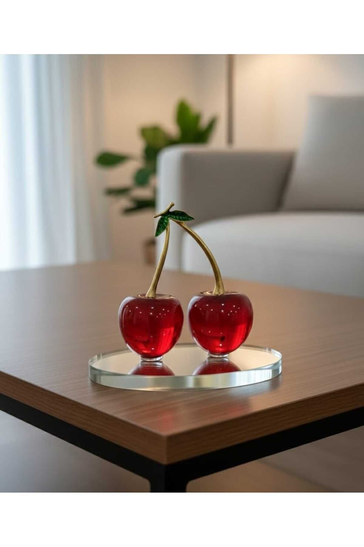 ŞIK KUTUSU İLE TASARIM CAM KRİSTAL KİRAZ DEKORATİF OBJE