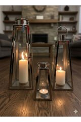 MARKA 3LÜ ÇELİK MUMLUK FENER ŞAMDAN 50*20-- 40*15--30*10 boyut