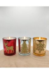 NOT (GOLD GEYİKLİ 1-GOLD ÇAM 2 KALDI)YILBAŞI TEMALI BARDAK MUM