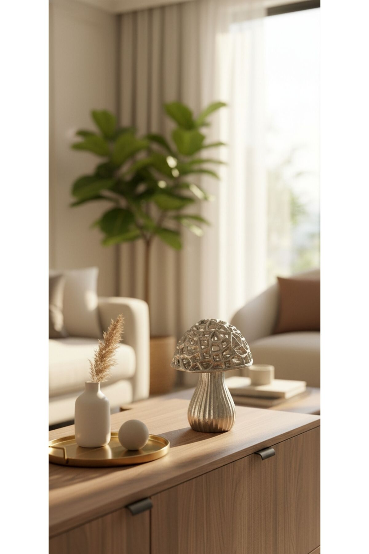 ŞIK TASARIM ( GÜMÜŞ - GOLD )ALÜMİNYUM DÖKÜM MANTAR HEDİYELİK BİBLO (20 CM )