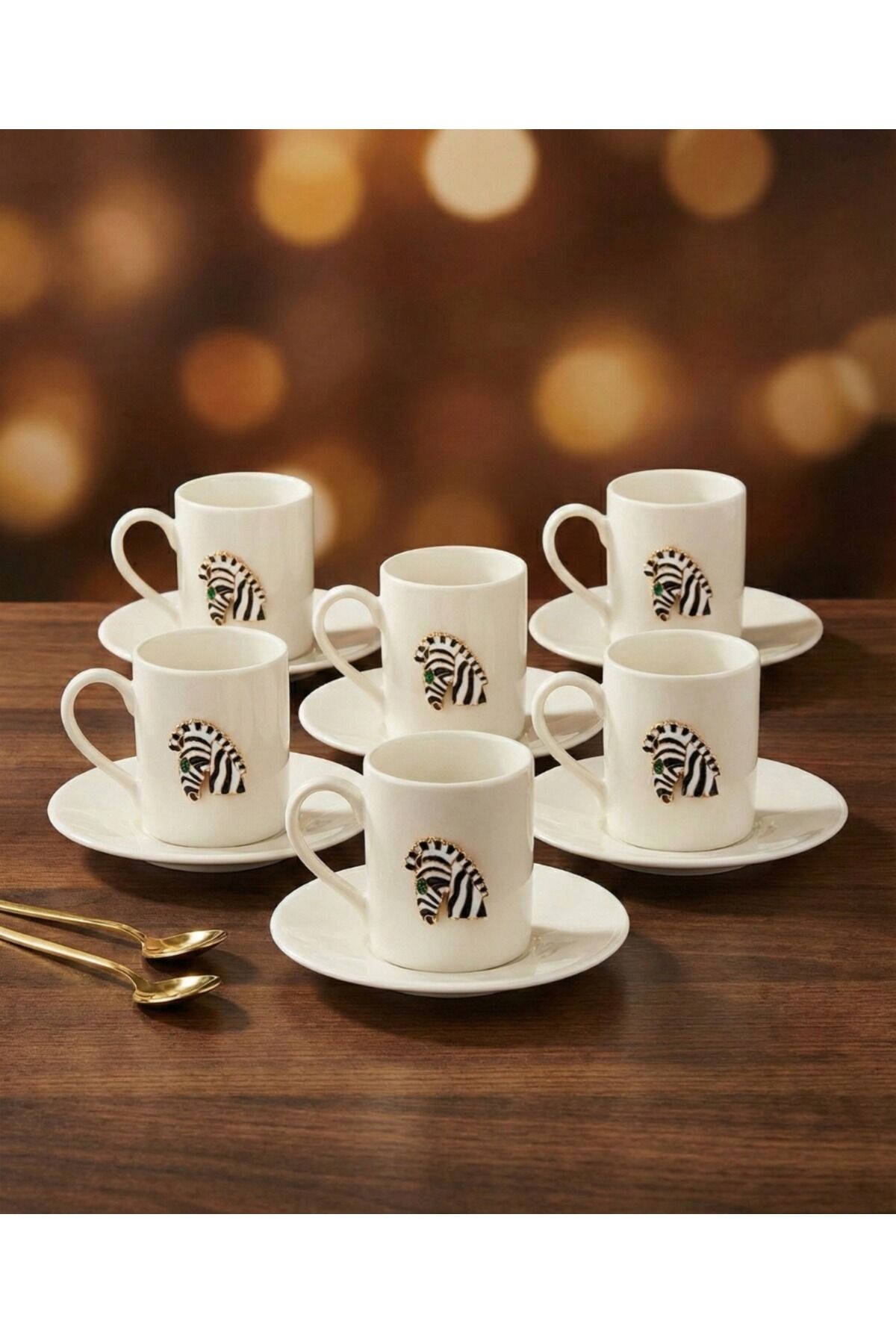 ZEBRA FİGÜRLÜ PORSELEN 6 KİŞİLİK FİNCAN SET ( 1 ADET PORSELEN ZEBRA FİGÜRLÜ DRAJELİK HEDİYELİ )
