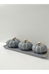 Seramik 4 Lü Bal Kabağı Dekoratif Set ( Bal Kabağı halloween 11 Cm , 10 Cm , 8 Cm ) 31 Cm Alt Kısım Gri