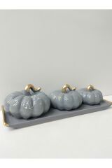 Seramik 4 Lü Bal Kabağı Dekoratif Set ( Bal Kabağı halloween 11 Cm , 10 Cm , 8 Cm ) 31 Cm Alt Kısım Gri