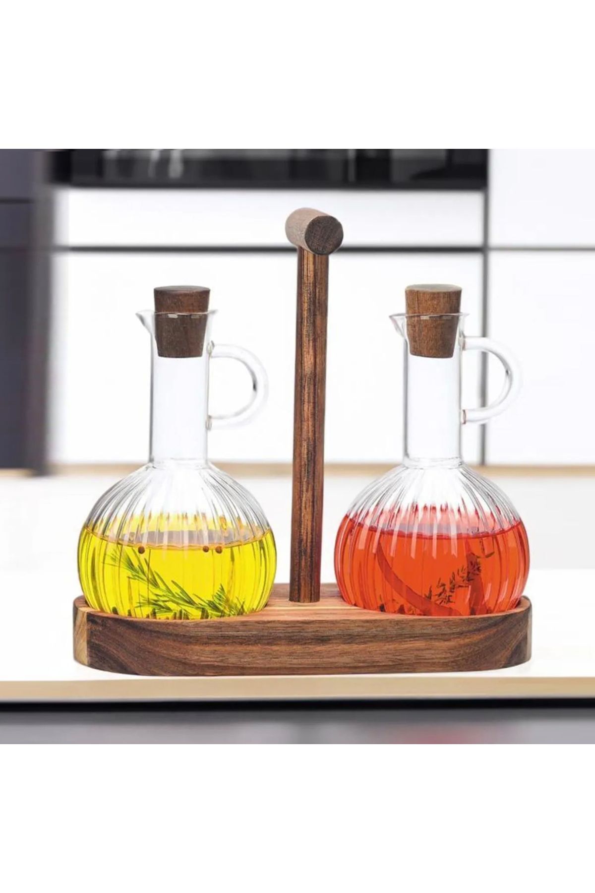 Mien 2'li Borosilikat Yağdanlık Seti - Şeffaf / Kahverengi - 300 ml Şeffaf