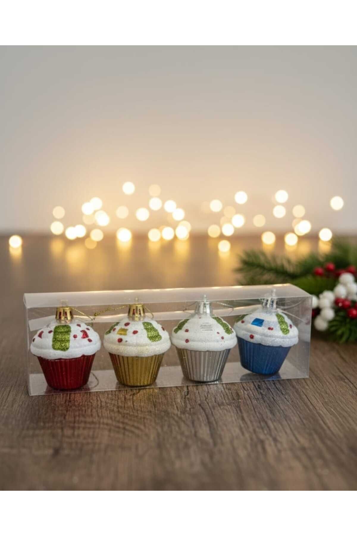 4 LÜ CUPCAKE YENİ YIL SÜSÜ ( ÇAM AĞACI NOEL YENİ YIL NOEL BABA YILBAŞI SÜSÜ HEDİYELİK ) Beyaz