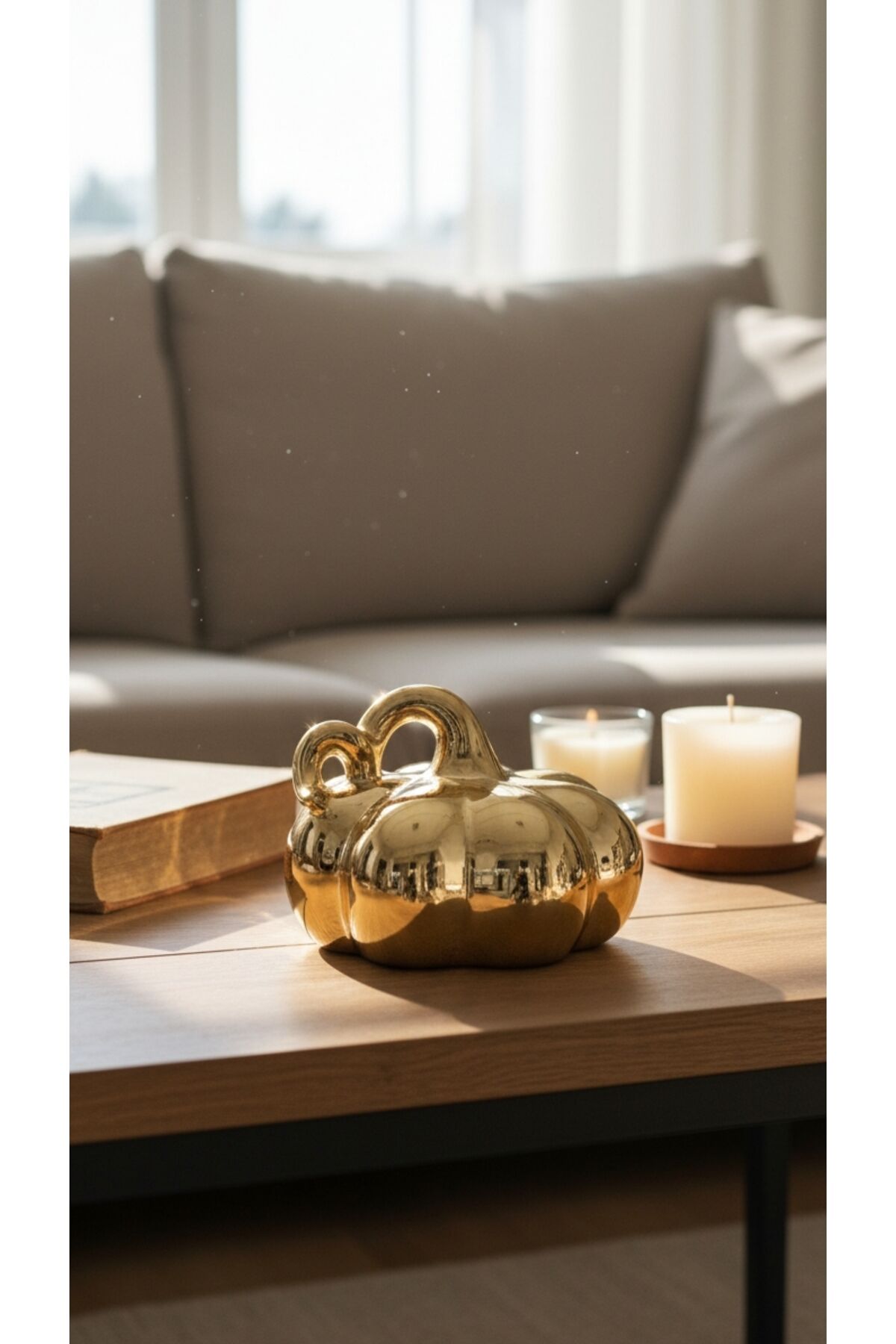 Tek Adet Gold Dekoratif Şık Obje Bal Kabağı (küçük 7 Cm Boy - 6 Cm En ) Altin