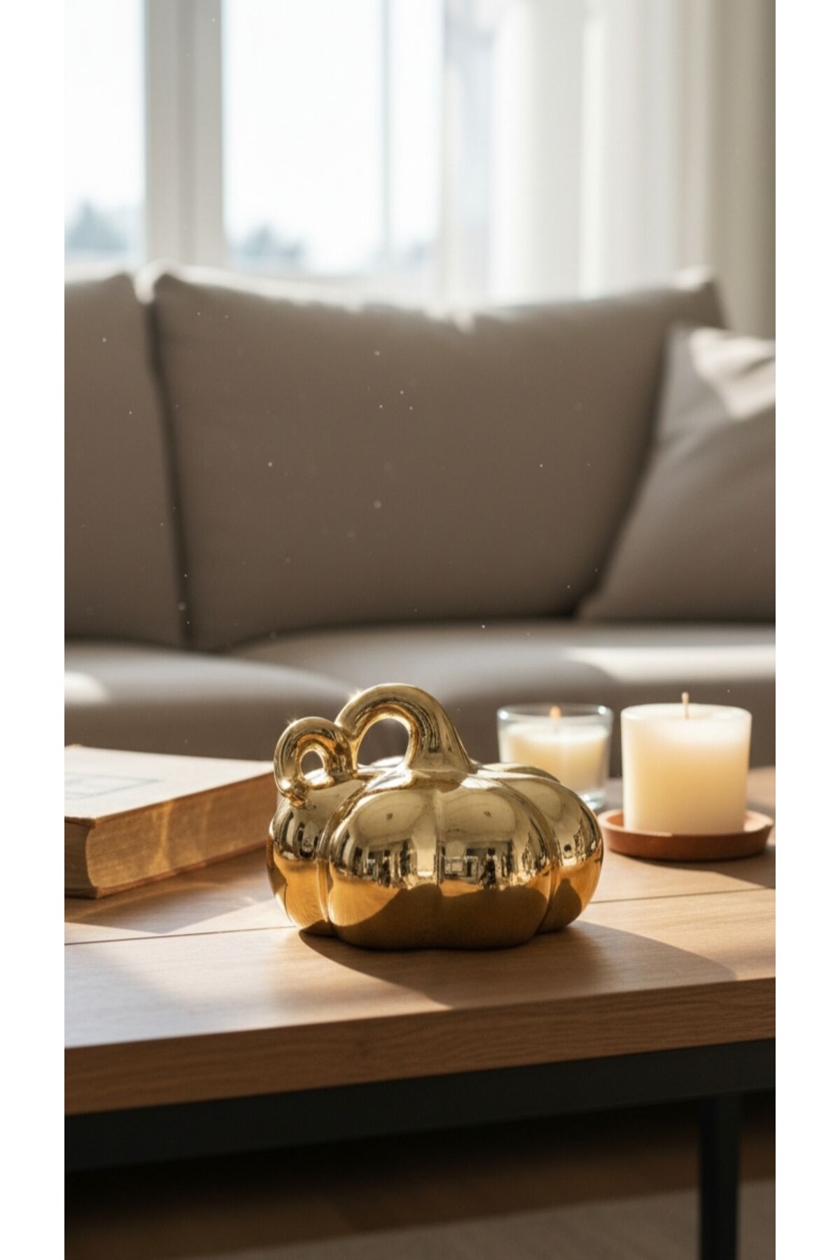Tek Adet Gold Dekoratif Şık Obje Bal Kabağı (büyük 9 Cm Boy-7 Cm En ) Altin