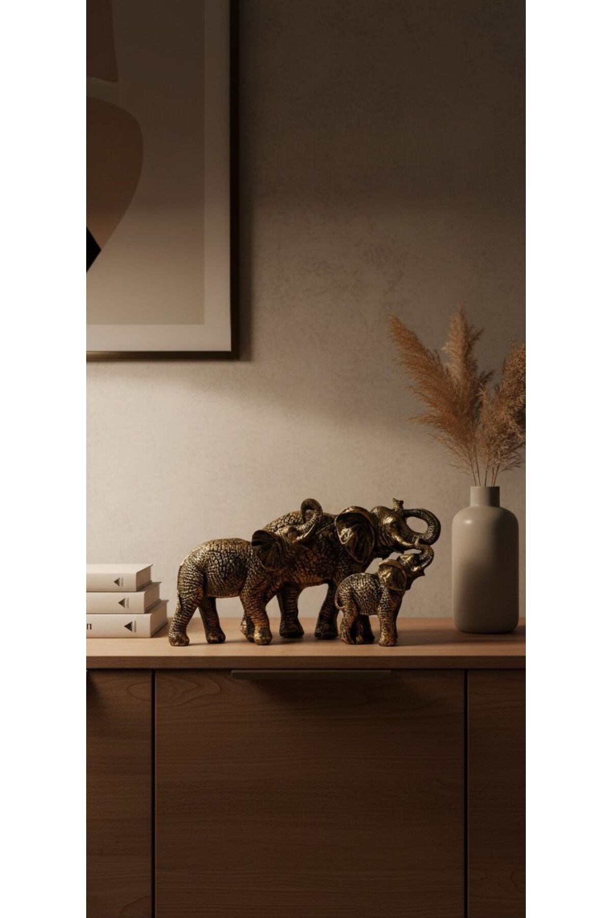 DEKORATİF MODERN ŞIK TASARIM FİL AİLE BİBLO (15CM BOY-30CM EN )DOĞUM GÜNÜ HEDİYELİK ÇEYİZ EV YAŞAM Bakir