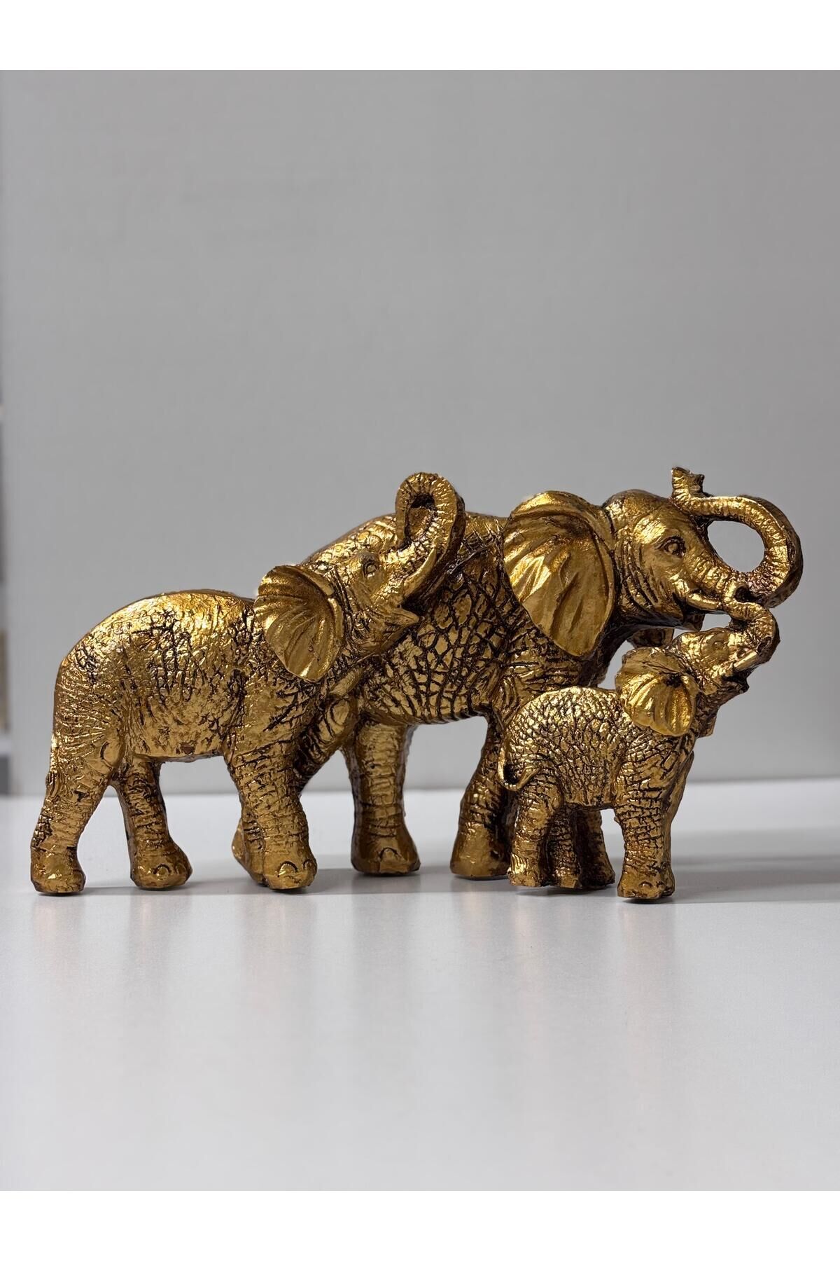 DEKORATİF MODERN ŞIK TASARIM FİL AİLE BİBLO (15CM BOY-30CM EN )DOĞUM GÜNÜ HEDİYELİK ÇEYİZ EV YAŞAM Altin