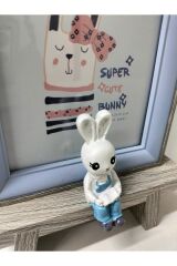AHŞAP SEVİMLİ TAVŞAN FİGÜRLÜ BEBEK ODASI ÇERÇEVE-BEBEK AİLE DOĞUM GÜNÜ (22 CM BOY -15 CM EN ) Mavi