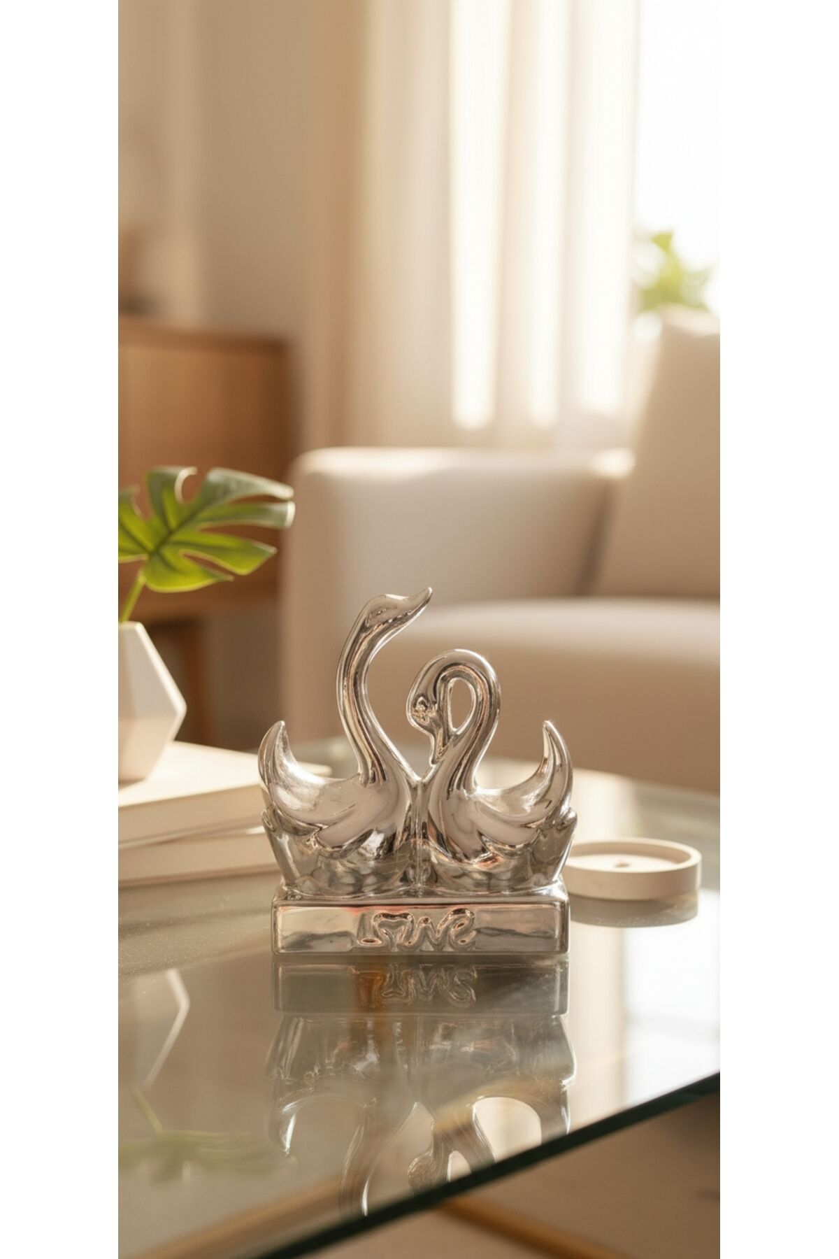 GOLD DEKORATİF KUĞU BİBLO (15 CM ) Gümüş