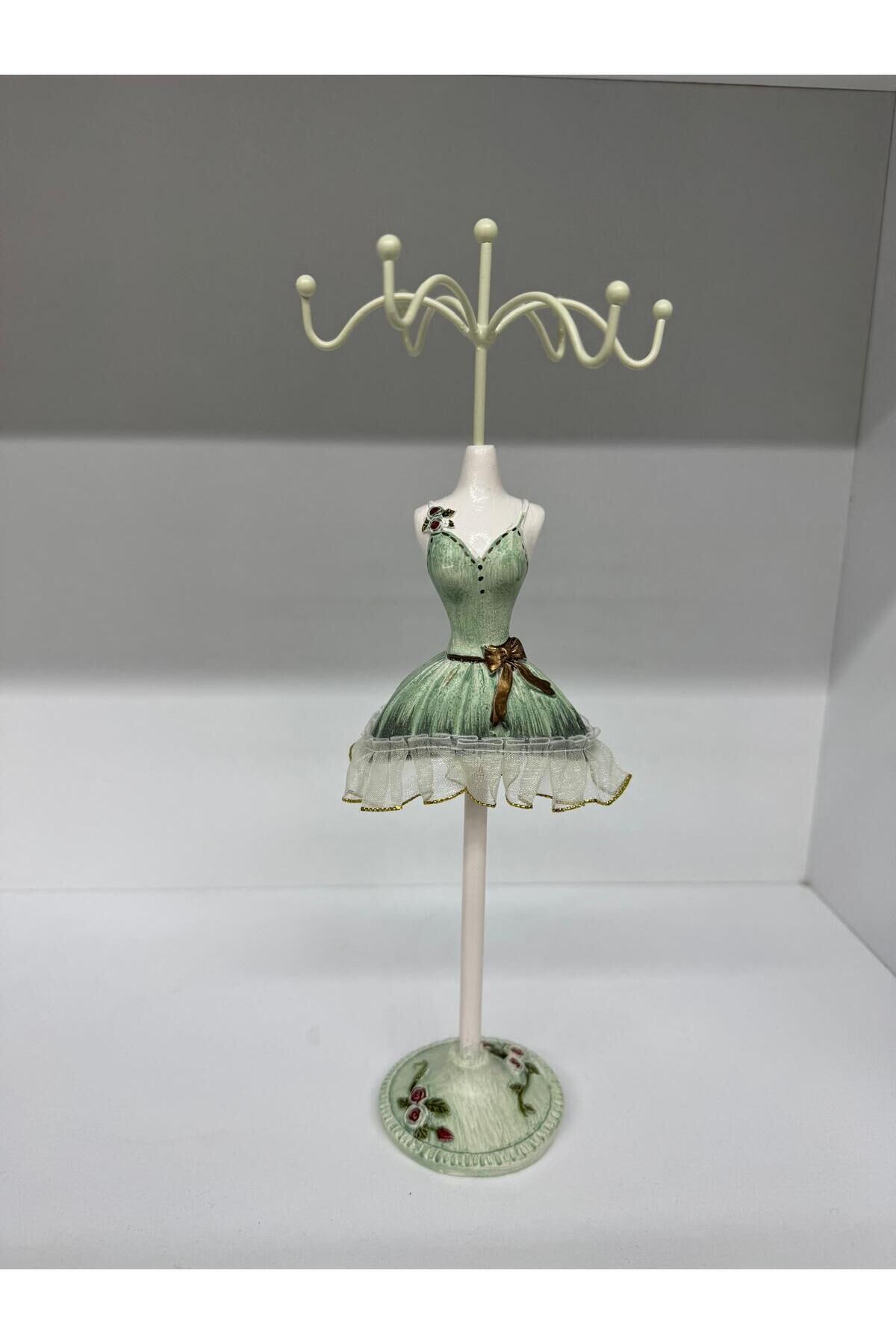 DEKORATİF BALERİN TASARIMLI TAKI STANTI DÜZENLEYİCİ, YÜZÜK- KÜPE- KOLYE- TAKI ASKILIĞI (27 CM ) Yeşil
