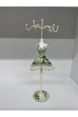 DEKORATİF BALERİN TASARIMLI TAKI STANTI DÜZENLEYİCİ, YÜZÜK- KÜPE- KOLYE- TAKI ASKILIĞI (27 CM ) Yeşil