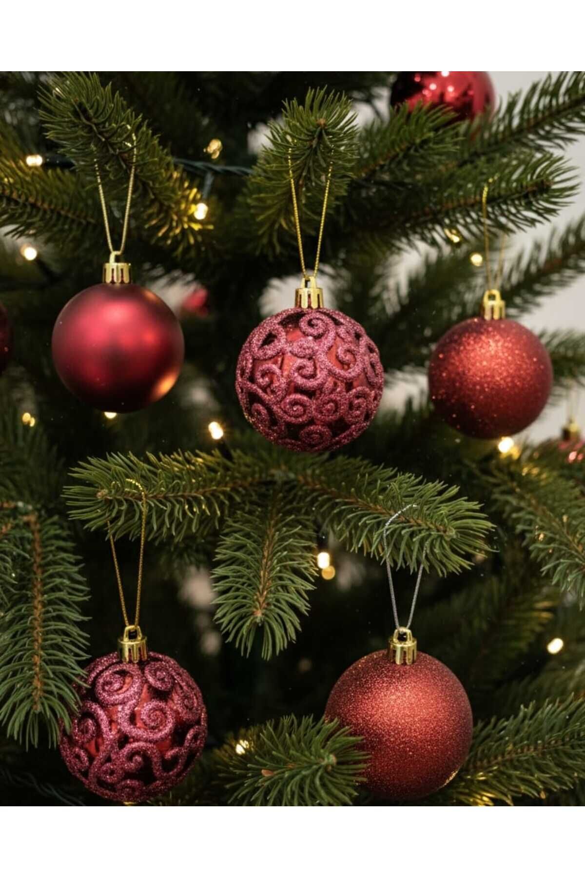 12 Lİ KALİTELİ KUTUDA YILBAŞI SÜSÜ ( NOEL YILBAŞI NOEL BABA ÇAM AĞACI SÜSLEME ) HEDİYELİK SÜS Bordo