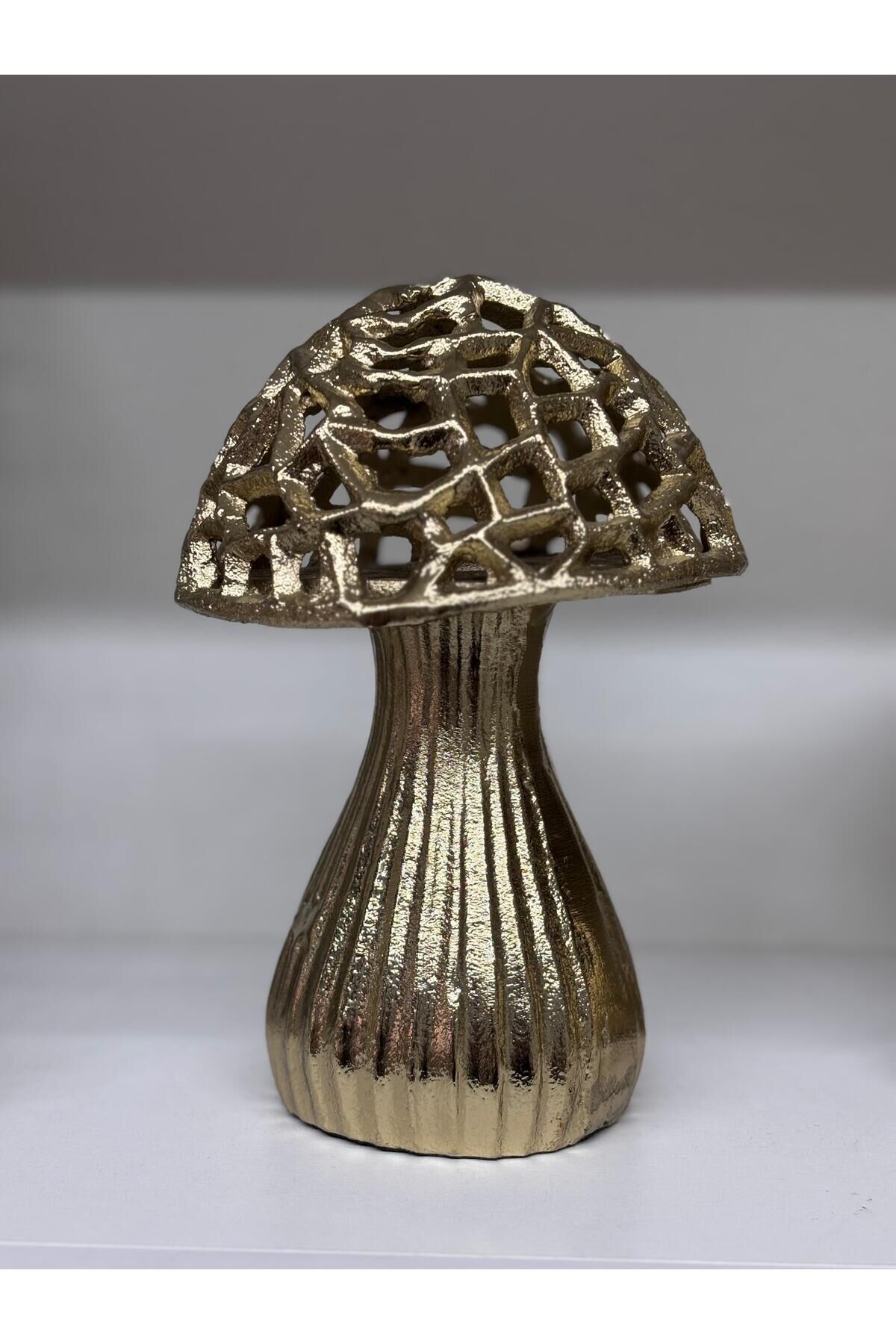 ŞIK TASARIM ( GÜMÜŞ - GOLD )ALÜMİNYUM DÖKÜM MANTAR HEDİYELİK BİBLO (20 CM ) Altin