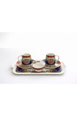 ACAR MARKA PORSELEN TEPSİLİ - DRAJELİKLİ 2 KİŞİLİK FİNCAN SET Bej